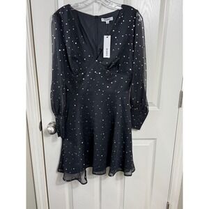 BB Dakota Dress Silver Star Sheer Long Sleeve Black Mini Whimsigoth Fairygoth  6